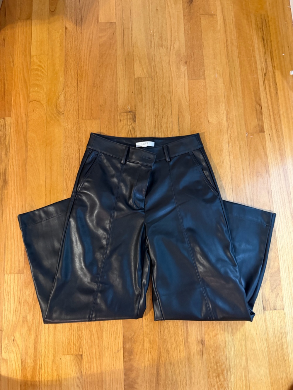 LOFT Black Faux Leather Pants - petite